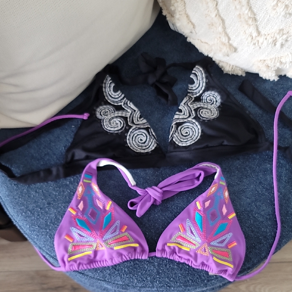 Purple and Black Women's Bikini Tops